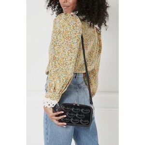 NWT Celia B Virginia Corduroy Floral Peasant‎ Blouse With Lace Trim Size Medium